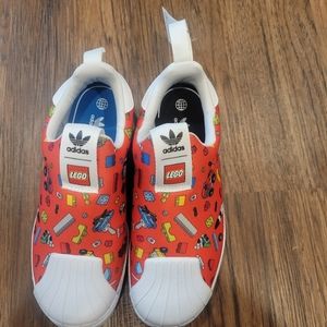 Adidas Lego X Superstar 360J All Over Print Youth Size 2 1/2 Sneakers Shoes